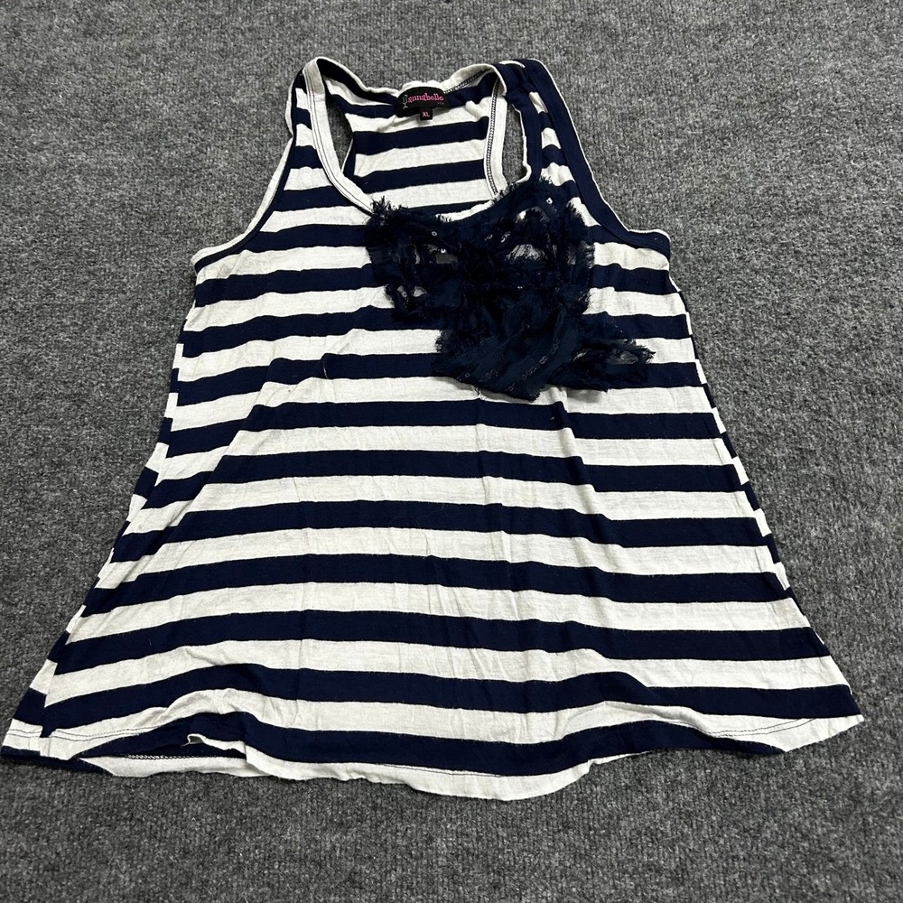 Annabelle Tank Top Womens Size XL Blue White Striped Lace Sequin USA Made Casual